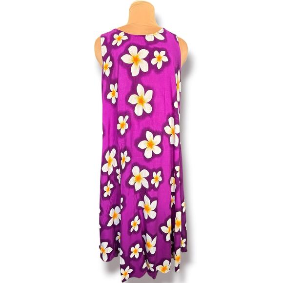 Vintage Dresses & Skirts - Vintage Purple Hawaiian Plumeria Floral Maxi Dress One Size Rayon Tropical Luau
